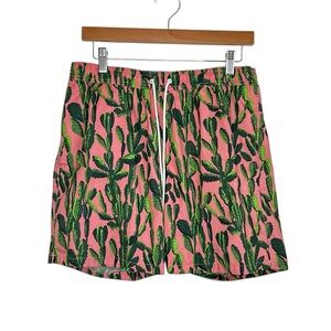Bonobos Mens Cactus Print Swim Trunks Sz Medium Pink Green Lined Board Shorts